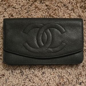 CHANEL Textured Black Leather Wallet